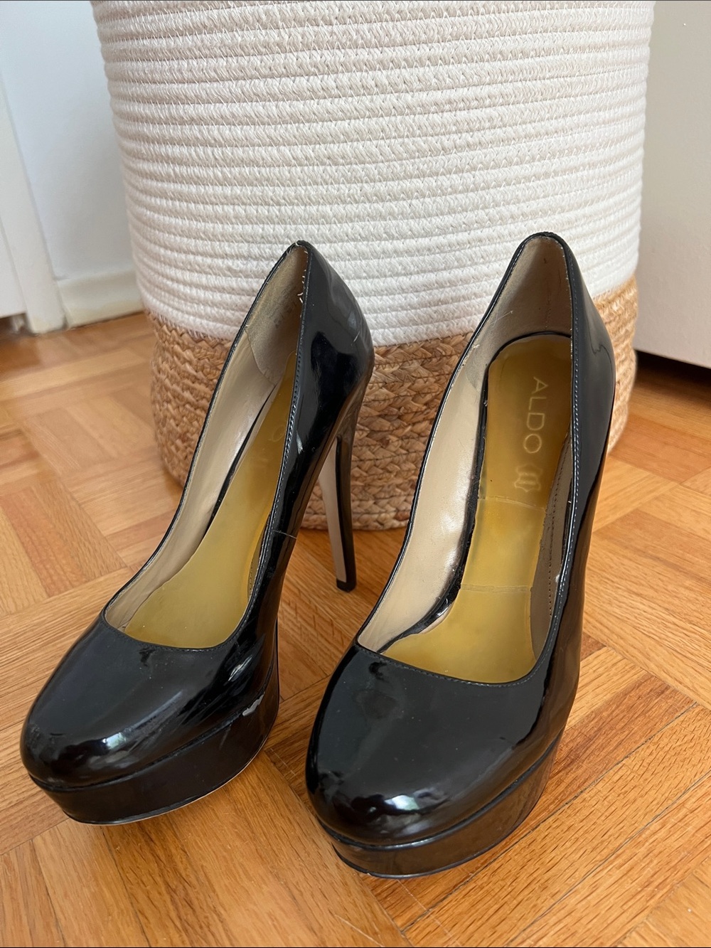 Aldo Black Patent Platform Stiletto Pumps